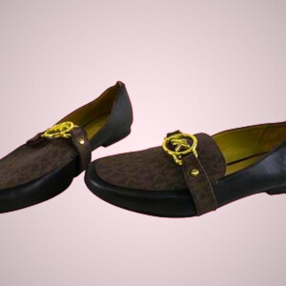 Michael Kors Elegant Brown and Black Loafers with Gold Detail
